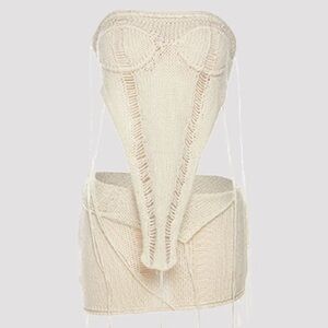 NWOT XXS Kollyy 2 piece sweater skirt set halter top XS s-line low Cream Womens